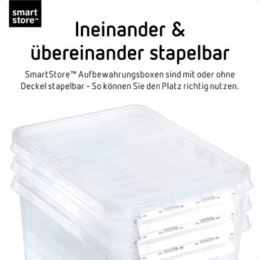 Коробка для зберігання під ліжком SmartStore з кришкою 31 л - 4 прозорі пластикові коробки, які можна штабелювати, з застібкою-кліпсою білого кольору - пластик без вмісту BPA та безпечний для харчових продуктів - 72 x 40 x 19 см 31 л 4 пачки