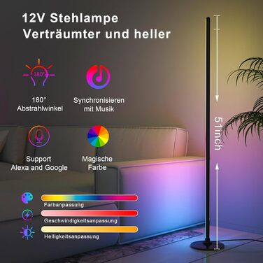 LED торшер з пультом та додатком RGBICW, димування, Alexa/Google, синхронізація з музикою, 16 млн кольорів, 68 режимів, стильний торшер для спальні (2 шт)