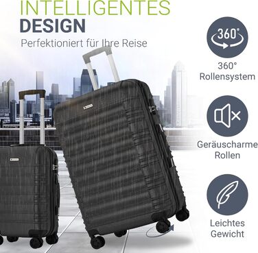 Набір валіз Juskys Hartschale 3 шт. з кодовим замком, тихі колеса 360°, телескопічна ручка, легкі - чорний колір