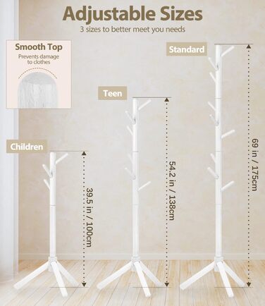 Підвісна шафа для одягу з бука, 9 гачків, 3 положення по висоті, білий колір