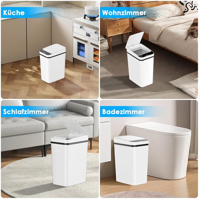 Електричний сміттєвий бак Dreamhigh 2шт. (15L + 12L) з датчиком, автоматичним відкриванням, 3 режимами відкривання, тихий, вологостійкий для кухні, ванної, офісу, вітальні