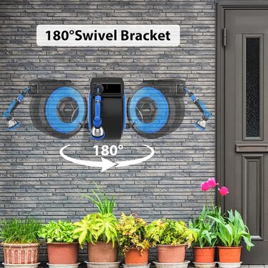 Himimi автоматичний водяний шланг 30м + 2м настінна коробка, поворот на 180°, ролики для саду, автоматичний з 10-в-1 розпилювачем, кріплення на стіну для поливу