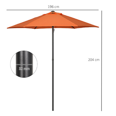 Outsunny Parasol Ø196 см, поворотна парасолька з функцією складання, шестикутна балконна парасолька пляжна парасолька вітрозахисна стабільна ринкова парасолька Crank Parasol Захист від сонця для пляжу Балконний сад, помаранчевий