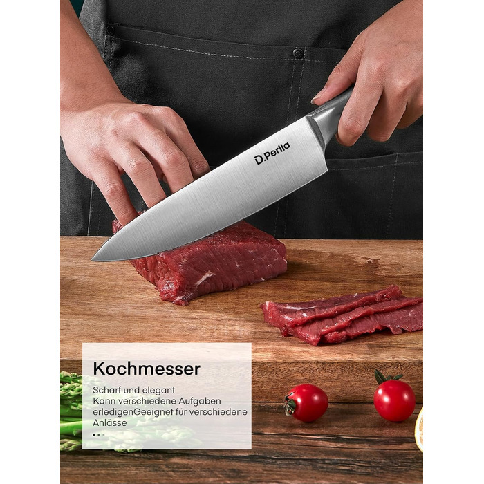 Набір кухонних ножів D.Perlla 16 предметів з бруском, професійний, нержавіюча сталь, чорний