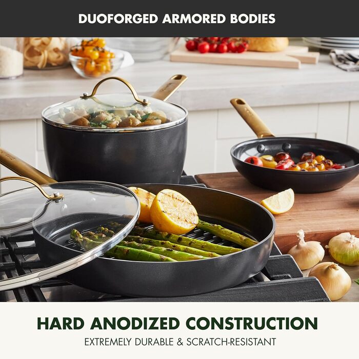 Набір сковорідок GreenPan Reserve, керамічне покриття, 20, 24 та 28 см, 3 шт. (16 предметів, чорний)