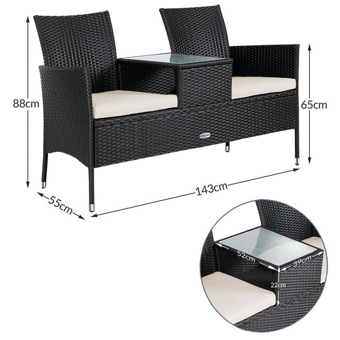 Лавка для кіно з поліротанга чорна 143x55x88см