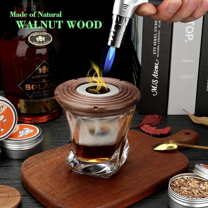 Набір для копчення коктейлів: 4 дерев'яні чіпси, аксесуар для віскі, коктейлів, кави, бурбону та м'яса