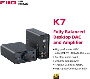 Підсилювач для навушників FiiO K7 HiFi DAC, AK4493S*2, XMOS XU208, PCM384kHz DSD256, USB/оптичний/коаксіальний/RCA