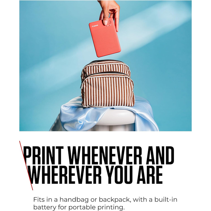 Canon Selphy QX20: Портативний фотопринтер для смартфонів. Друк через Wi-Fi, термосублімація, 2 розміри наклейок, зарядка USB-C. Колір: теракота (без чорнил/паперу)