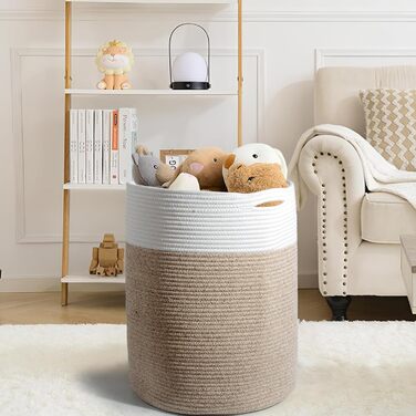 Кошик для білизни 32л з бавовни з ручками, плетені кошики для зберігання, коричневий (34х40 см)