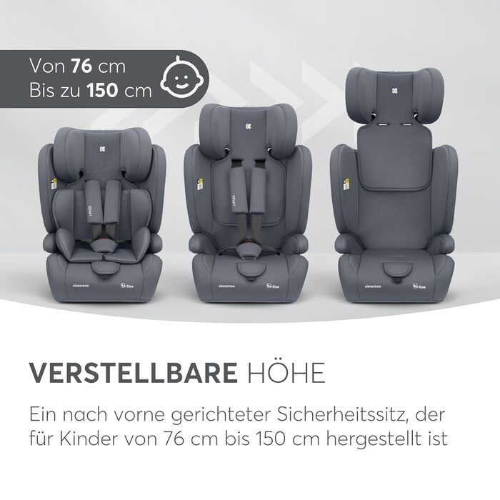 Автокрісло KikkaBoo 9-36 кг i-PASS, група 1/2/3, i-Size, 15 місяців - 12 років, сірий колір
