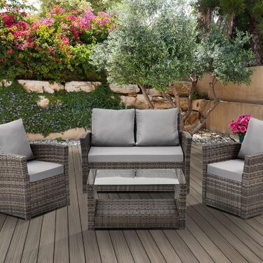 Набір садово-розсудних меблів SVITA Roma з ротангу (софа, крісло, стіл) - коричневий