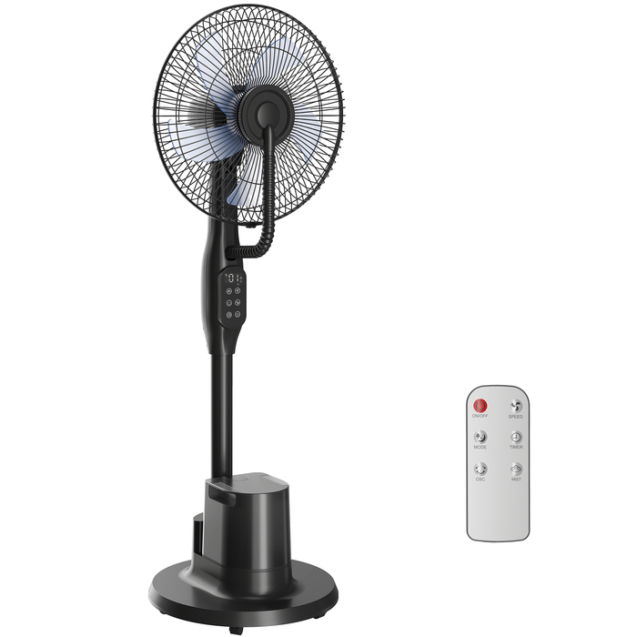 Підлоговий вентилятор з функцією зволоження, осциляція 70°, 3 швидкості, 3 режими, резервуар для води 3,5 л, чорний