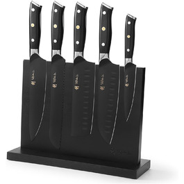 Набір кухонних ножів Wakoli Titanium Noir (5 предметів) з бруском - професійний набір кухонних ножів з титанового покриття, нержавіюча сталь, чорний колір, магнітний бруск