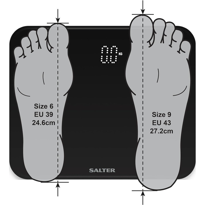 Компактні електронні ваги Salter 9204 WH3R преміум-класу, місткість 180 кг, дисплей з підсвічуванням, зручний для читання, безпечне скло, повстяні глайди, точні та надійні, кг або фунтів, (чорний)