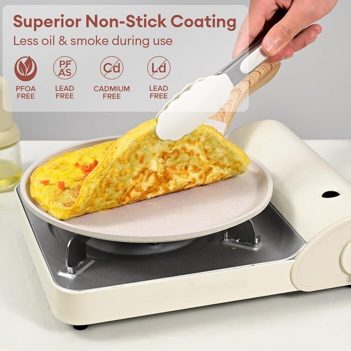 Сковорода для крепів та млинців JEETEE з антипригарним покриттям з граніту, бакелітова ручка, 24 см, PFOA Free, бежева