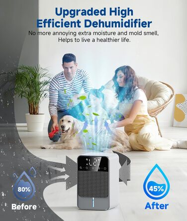 Електричний осушувач повітря 1800 мл з тихою роботою, функцією відтавання та автоматичним вимкненням, 7 кольорових підсвіток, портативний осушувач для спальні, ванної кімнати, підвалу (550 мл/24 год)