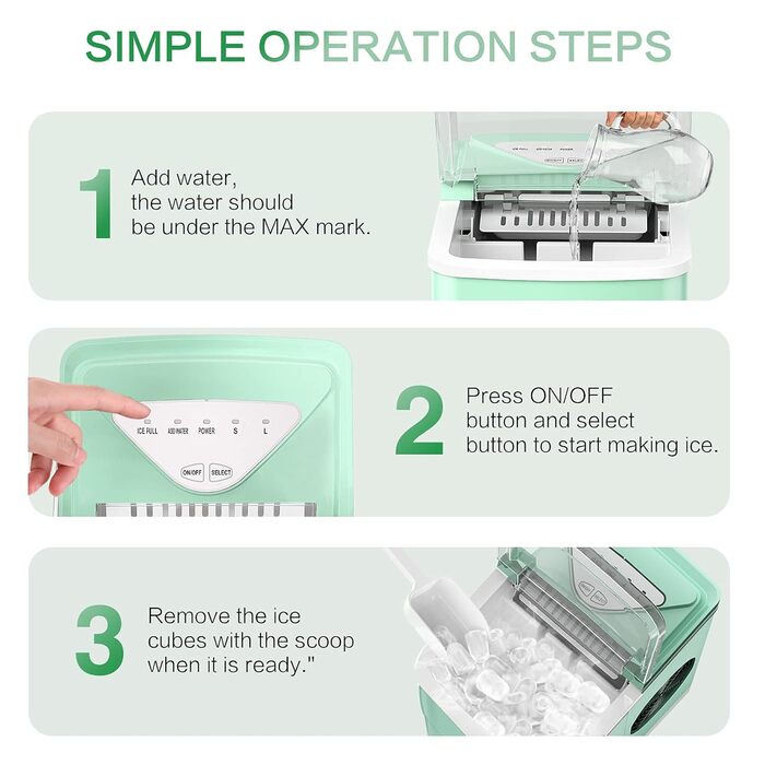 Міні-машина для приготування кубиків льоду, 15 кг/24 години, компактна, 6 хвилин, самоочищення, домашній (зелений)