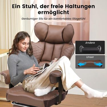 Ігровий крісло COMHOMA з ергономічною підтримкою спини, регульованими підлокітниками та широким сидінням (колір: коричневий)