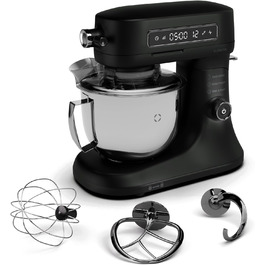 Кухонна машина Klarstein Chiara 1600W: 5л чаша з нержавіючої сталі, 12 швидкостей, LCD-дисплей, тиха робота (≤72 дБ), набір для випічки, корпус з алюмінію, чорний колір