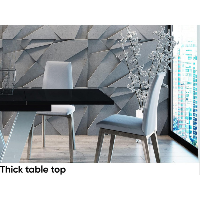 Обідній стіл Meble Line розсувний, сучасний дизайн, 120-160x80x75 см, чорний/білий глянцевий МДФ