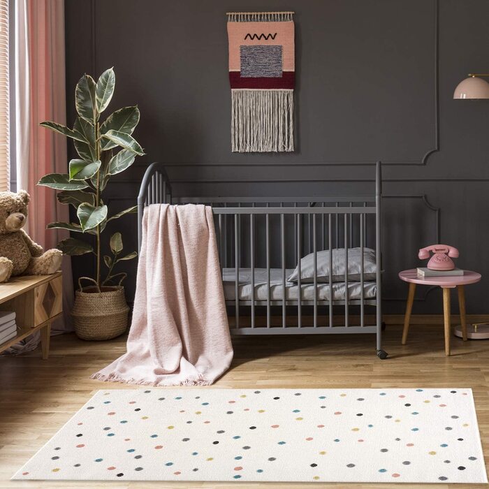 Килим для дитячої кімнати-кремовий-120x160 см-ігровий килимок з короткими ворсистими кольоровими точками дитячий килим-Oeko-Tex Standard 100