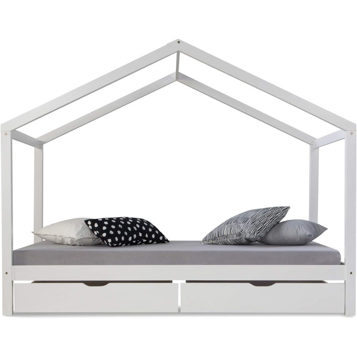 Дитяче ліжко Homestyle4u 90x200 з ящиком, монтессорі, з ламелями, біле, з дерева (сосна)