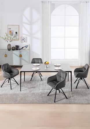 Крісла для їдальні WOLTU (4 шт) з оббивкою з велюру, сірого кольору, з підлокітниками та поворотним механізмом