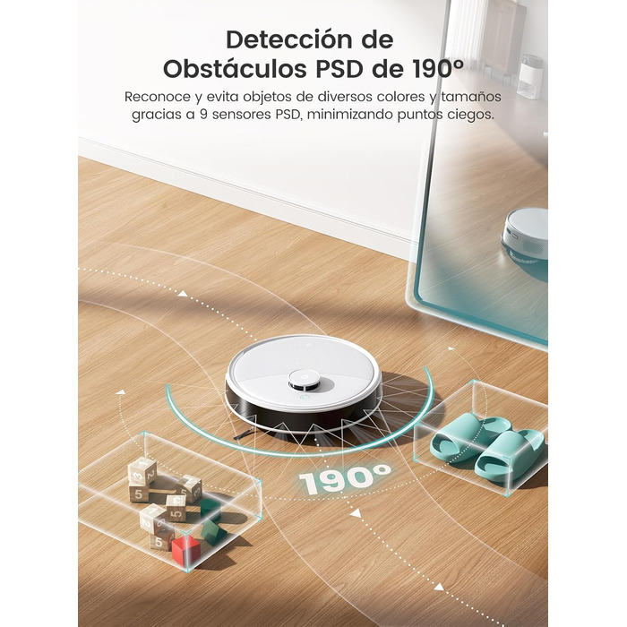 Робот-пилосос LEFANT M3 Gen1 з автопорожненням, 10000 Pa, функція вологого прибирання, навігація dToF, уникнення перешкод 190°PSD, 220 хв роботи