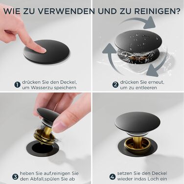 Змішувач для ванної кімнати FORIOUS з набором для зливу, чорний матовий, висота виливу 190 мм, однорідний змішувач для раковини