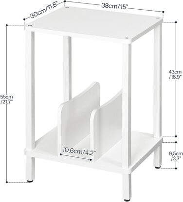 HOOBRO Стійка для програвачів, полиця для платівок, приліжкова тумбочка, полиця для платівок з перегородками, органайзер для платівок, до 100 альбомів, для вітальні, EBK05RS01 (Білий)