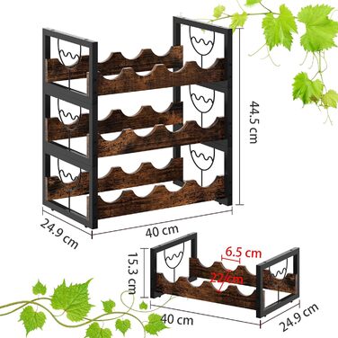 Стелаж для вина на 12 пляшок, 3 яруси, підставка для вина, органайзер для пляшок, античний коричневий