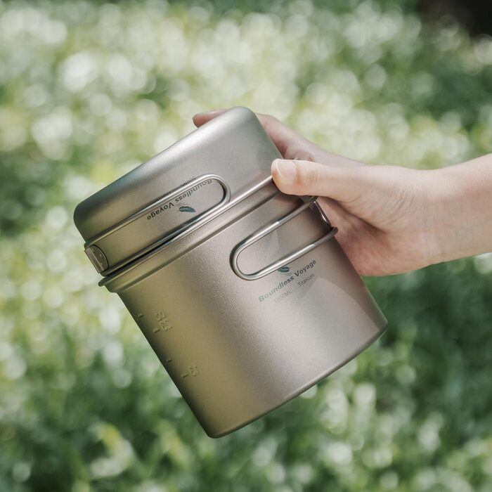 Набір посуду iBasingo з титану (2 шт.): каструля 1000мл, сковорода 500мл для кемпінгу та відпочинку на природі