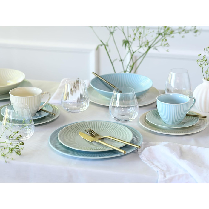 CreaTable Серія Valencia Pastell: 30-ти частинний сервіз для 6 осіб з порцеляни (кремовий, блакитний, зелений). Сумісний з мийною машиною та мікрохвильовою піччю, Made in Europe