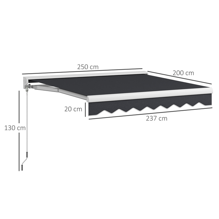 Електричний тент Outsunny Folding Arm 2,5x2 м з ручною рукояткою та дистанційним керуванням Настінний алюмінієвий навіс від сонця в сірому кольорі