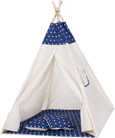 Дитячий намет-типі SPRINGOS, 160 x 120 x 100 см, темно-синій з зірками, з килимком та подушкою