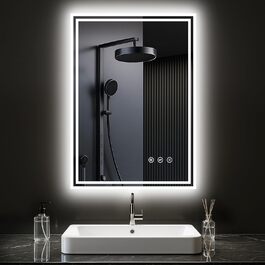 LED дзеркало для ванної кімнати з підсвічуванням 50x70 см, 3 кольори світла, регулювання яскравості, проти запотівання, сенсорне/кнопкове керування