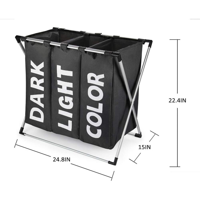 Сортувальник для білизни Oxford Trio з 3 відділеннями (102L) - Чорний