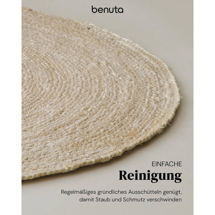 Джутовий килимок benuta Jutta Ivory - Круглий 80 см - Ручна робота - Натуральний дизайн - Підходить для теплої підлоги