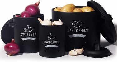 Набір контейнерів для зберігання картоплі Theo&Cleo, ретро дизайн, металевий, для кухні, чорний