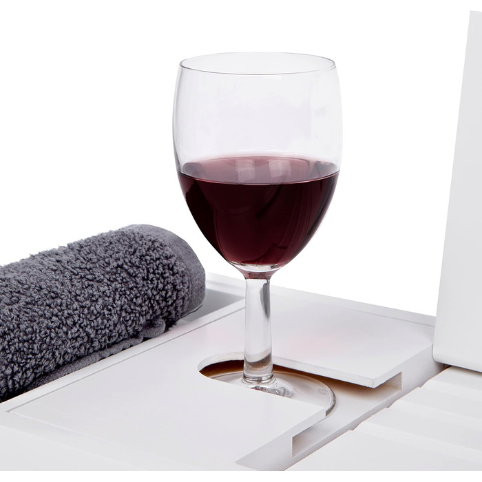 Підставка для ванни Deep Calm з бамбука - регульована, антиковзка, для книг, iPad, телефону, склянки, свічки (біла)