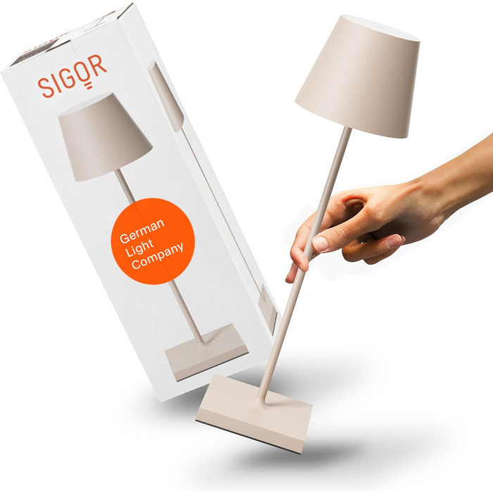 SIGOR Nuindie 2.0 mini - LED настільна лампа з акумулятором, IP54, 25 см, USB-C, 12 год, пісочний колір
