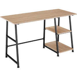 Письмовий стіл tectake з 2 полицями, 120 х 50 х 73,5 см, промисловий дизайн, комп'ютерний стіл з бічною полицею з двома відділеннями з дерева, чорний металевий каркас (світле індустріальне дерево, дуб сонома)