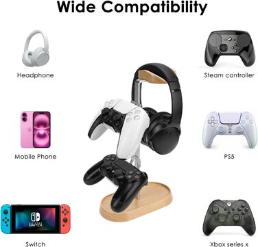 Підставка для навушників та геймпадів GEEKRIA 2-в-1 з дерева та алюмінію, сумісна з PS5/PS4, Xbox One, Nintendo Switch, Sennheiser, Bose, Beats, Razer, HyperX, Sony
