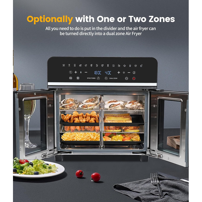 Фритюрниця-мініпіч Air Fryer Emphsism Dual Zone XXL з LED-сенсорним екраном, 1800W, 15 програм, з рецептами та 11 аксесуарами