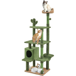 См, XXL Котяче дерево Кігтеточка для кішок велика, стійка з лежачим коритом Плюшева сизалева мотузка, висота до стелі Дерево для котів Зелено-коричневе, 179