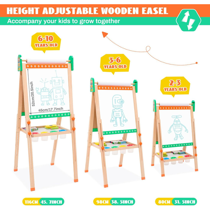 Дерев'яна мольберт Kinder Tafel з паперовою рулонкою, регульована висота, зелений колір