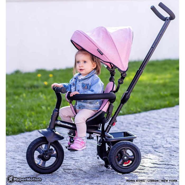 Триколісний велосипед HyperMotion з ручкою для батьків, рожевий - для дітей від 1 до 4 років (до 20 кг)
