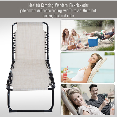 Outsunny Sun Lounger Складний садовий шезлонг 4-ступінчаста регульована спинка сталева сітка тканина бежевий 197x58x76 см для відпочинку на свіжому повітрі