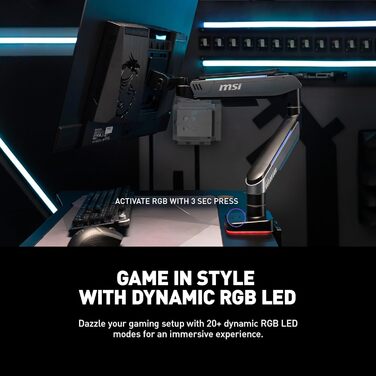 Підставка для монітора MSI MPG MT201R Premium RGB, сумісна з VESA, 17-49 дюймів, до 20 кг, регульована газо-пружинна кріплення, сіра
